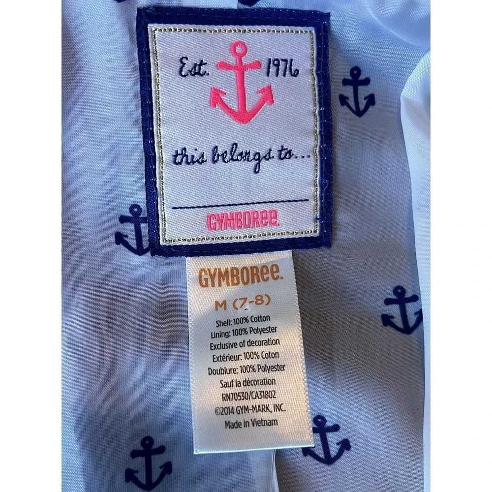 GYMBOREE, Girl 7/8 Blue White Pink, Light Coat, Nautical Anchor, 100% Cotton‎